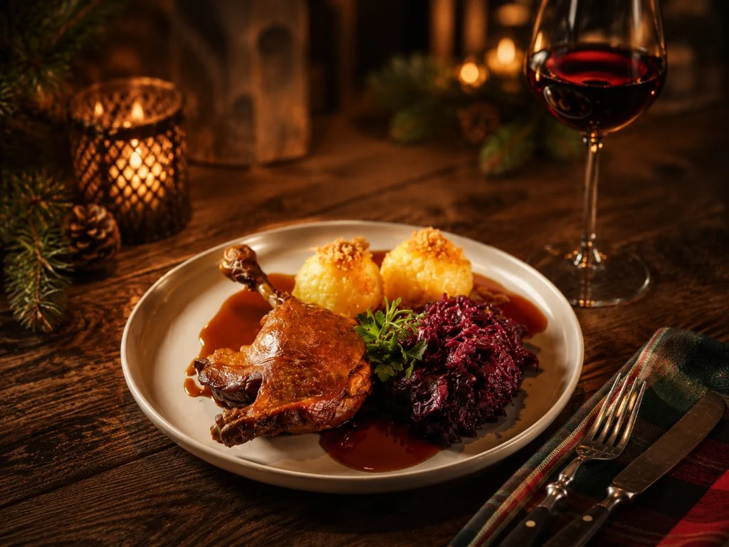 Gänsekeule mit Klößen und Rotkohl